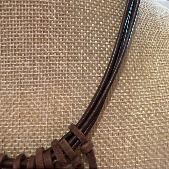 NWT Chico’s Boho Necklace “Brown Pearl Prairie Sunset” Leather w/ fringe tassel - Picture 9 of 13